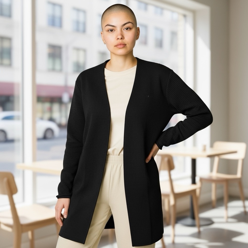 Talbots NWT Open Front Black Mid Length  Ribbed Knit Cotton Blend Cardigan - Picture 10 of 10